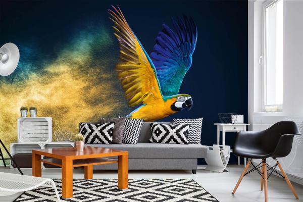 „Tiermotiv-Fototapete MS-5-0410 als Blickfang im Wohnzimmer – lebendige Farben und räumliche Tiefe“