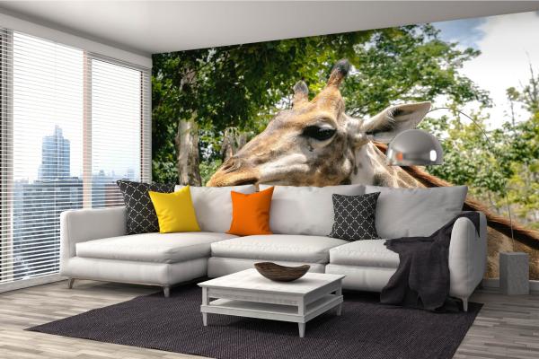 „Tiermotiv-Fototapete MS-5-0451 als Blickfang im Wohnzimmer – lebendige Farben und räumliche Tiefe“