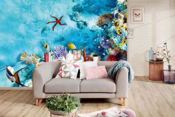 „Tiermotiv-Fototapete MS-5-0529 als Blickfang im Wohnzimmer – lebendige Farben und räumliche Tiefe“