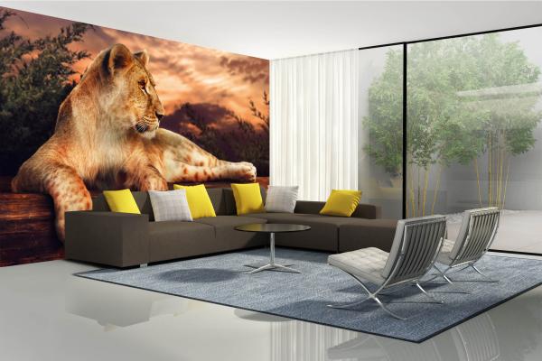 „Tiermotiv-Fototapete MS-5-0563 als Blickfang im Wohnzimmer – lebendige Farben und räumliche Tiefe“