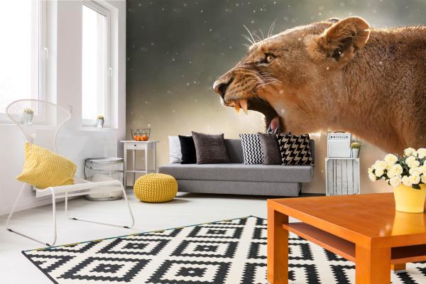 „Tiermotiv-Fototapete MS-5-0569 als Blickfang im Wohnzimmer – lebendige Farben und räumliche Tiefe“