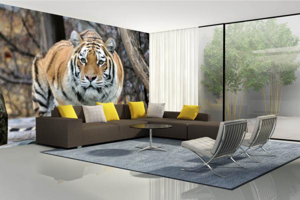 „Tiermotiv-Fototapete MS-5-0579 als Blickfang im Wohnzimmer – lebendige Farben und räumliche Tiefe“