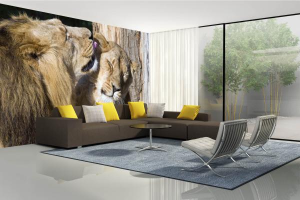 „Tiermotiv-Fototapete MS-5-0585 als Blickfang im Wohnzimmer – lebendige Farben und räumliche Tiefe“