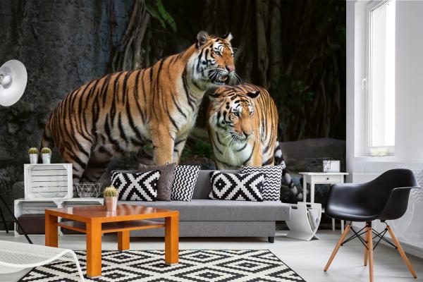 „Tiermotiv-Fototapete MS-5-0589 als Blickfang im Wohnzimmer – lebendige Farben und räumliche Tiefe“