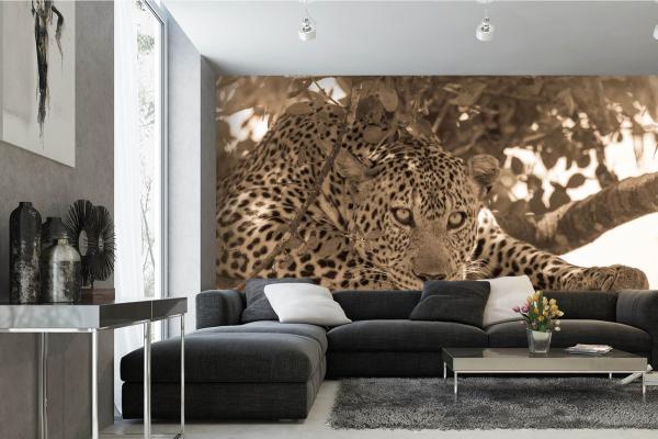 „Tiermotiv-Fototapete MS-5-0594 als Blickfang im Wohnzimmer – lebendige Farben und räumliche Tiefe“