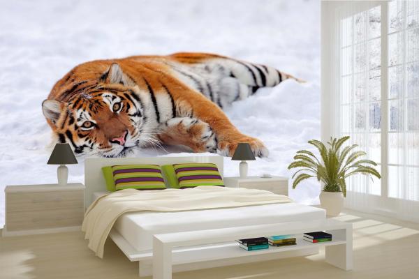 „Tiermotiv-Fototapete MS-5-0595 als Blickfang im Wohnzimmer – lebendige Farben und räumliche Tiefe“