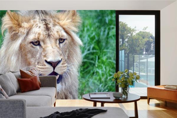 „Tiermotiv-Fototapete MS-5-0602 als Blickfang im Wohnzimmer – lebendige Farben und räumliche Tiefe“