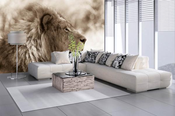 „Tiermotiv-Fototapete MS-5-0608 als Blickfang im Wohnzimmer – lebendige Farben und räumliche Tiefe“