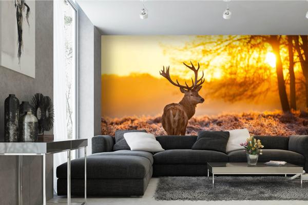 „Tiermotiv-Fototapete MS-5-0619 als Blickfang im Wohnzimmer – lebendige Farben und räumliche Tiefe“
