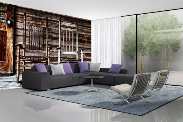 MS-5-0824 als Wandtapete in modernem Interieur; Retro-Design mit räumlicher Tiefe und Vintage-Charme