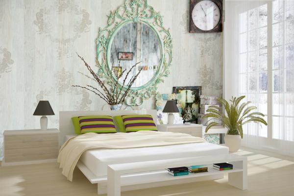 MS-5-0978 als Wandtapete in modernem Interieur; Retro-Design mit räumlicher Tiefe und Vintage-Charme