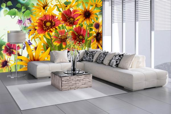 Fototapete MS-5-1293 mit Blumenmotiv – stimmungsvolle Raumansicht im Querformat, dekorativ verlegt auf großer Wandfläche.