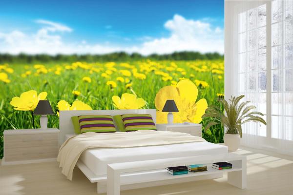 Fototapete MS-5-1300 mit Blumenmotiv – stimmungsvolle Raumansicht im Querformat, dekorativ verlegt auf großer Wandfläche.