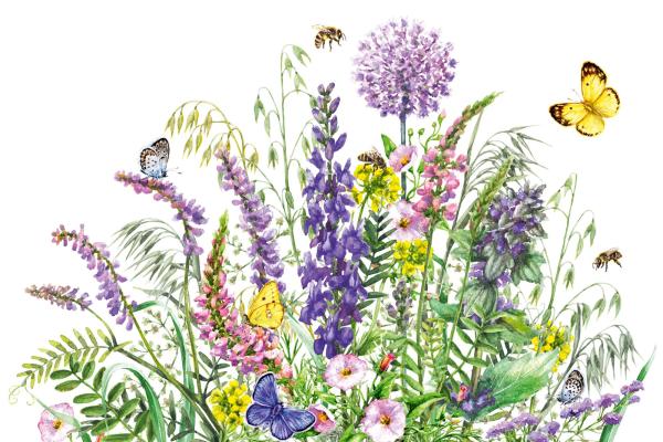 Vlies-Fototapete MS-5-1304 – Draufsicht auf florales Dessin mit warmen Farbtönen, Format 375 × 250 cm, brillante Druckqualität.