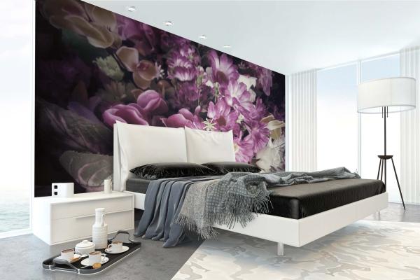 Fototapete MS-5-1352 mit Blumenmotiv – stimmungsvolle Raumansicht im Querformat, dekorativ verlegt auf großer Wandfläche.