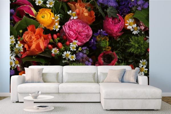 Fototapete MS-5-1357 mit Blumenmotiv – stimmungsvolle Raumansicht im Querformat, dekorativ verlegt auf großer Wandfläche.