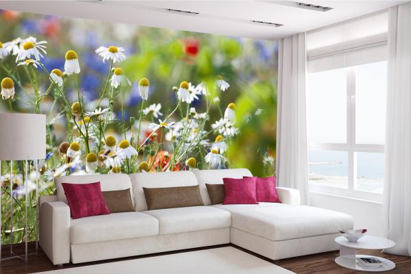 Fototapete MS-5-1371 mit Blumenmotiv – stimmungsvolle Raumansicht im Querformat, dekorativ verlegt auf großer Wandfläche.