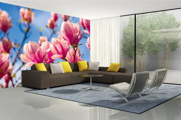 Fototapete MS-5-1372 mit Blumenmotiv – stimmungsvolle Raumansicht im Querformat, dekorativ verlegt auf großer Wandfläche.
