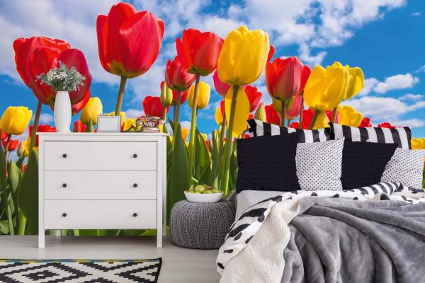 Fototapete MS-5-1379 mit Blumenmotiv – stimmungsvolle Raumansicht im Querformat, dekorativ verlegt auf großer Wandfläche.
