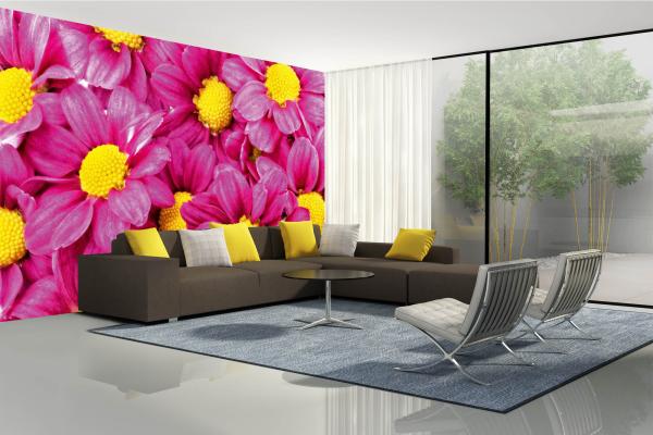 Fototapete MS-5-1385 mit Blumenmotiv – stimmungsvolle Raumansicht im Querformat, dekorativ verlegt auf großer Wandfläche.