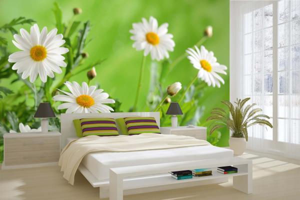 Fototapete MS-5-1387 mit Blumenmotiv – stimmungsvolle Raumansicht im Querformat, dekorativ verlegt auf großer Wandfläche.