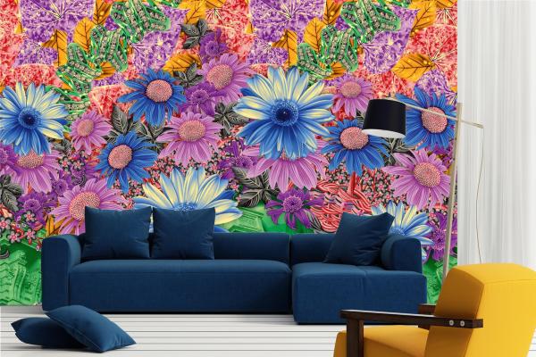 Fototapete MS-5-1390 mit Blumenmotiv – stimmungsvolle Raumansicht im Querformat, dekorativ verlegt auf großer Wandfläche.
