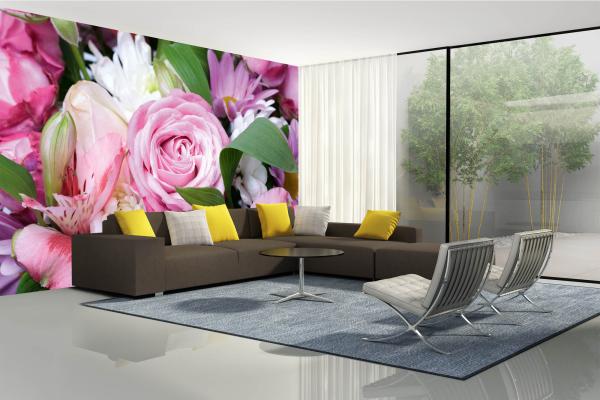Fototapete MS-5-1402 mit Blumenmotiv – stimmungsvolle Raumansicht im Querformat, dekorativ verlegt auf großer Wandfläche.