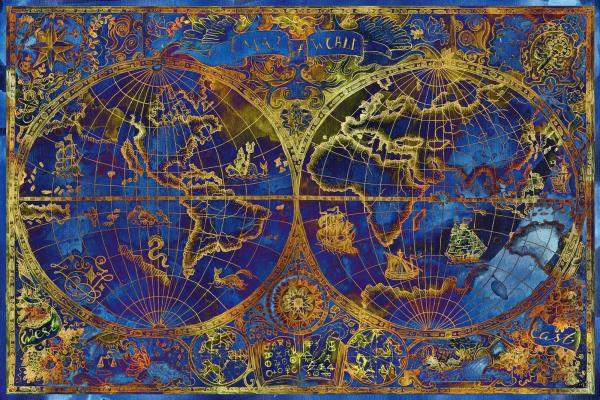 „Fototapete MS-5-1502 mit Weltkarten-Motiv – Draufsicht auf farbenreiche Kartengrafik in XXL“