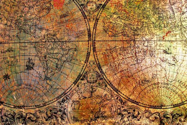 „Fototapete MS-5-1537 mit Weltkarten-Motiv – Draufsicht auf farbenreiche Kartengrafik in XXL“