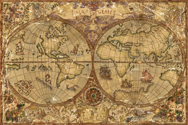 „Fototapete MS-5-1558 mit Weltkarten-Motiv – Draufsicht auf farbenreiche Kartengrafik in XXL“