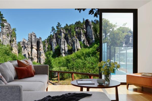 Berge-Fototapete MS-5-1663 in modernem Wohnraum – imposante Landschaft, räumliche Tiefe, stilvolle Wandgestaltung mit Naturakzen