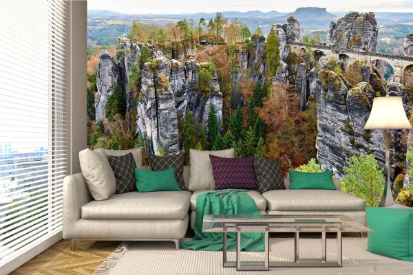 Berge-Fototapete MS-5-1664 in modernem Wohnraum – imposante Landschaft, räumliche Tiefe, stilvolle Wandgestaltung mit Naturakzen