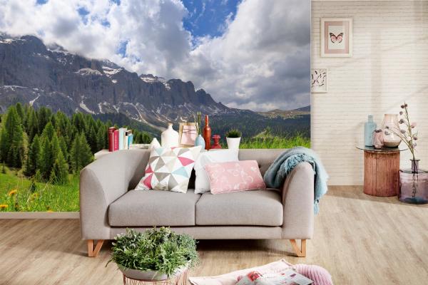 Berge-Fototapete MS-5-1800 in modernem Wohnraum – imposante Landschaft, räumliche Tiefe, stilvolle Wandgestaltung mit Naturakzen