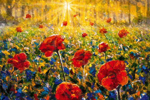 Vlies-Fototapete MS-5-1962 – Draufsicht auf florales Dessin mit warmen Farbtönen, Format 375 × 250 cm, brillante Druckqualität.