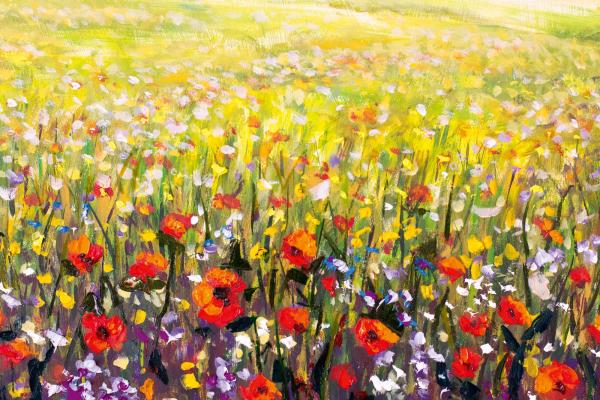 Vlies-Fototapete MS-5-1973 – Draufsicht auf florales Dessin mit warmen Farbtönen, Format 375 × 250 cm, brillante Druckqualität.