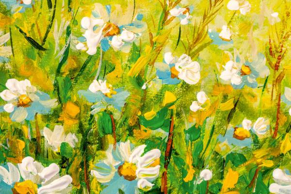 Vlies-Fototapete MS-5-1982 – Draufsicht auf florales Dessin mit warmen Farbtönen, Format 375 × 250 cm, brillante Druckqualität.