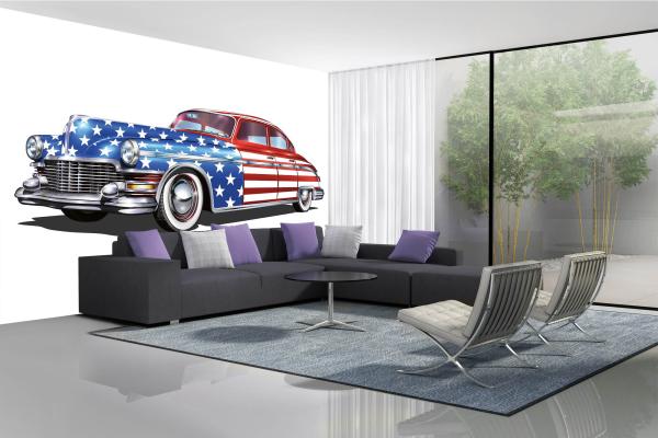 MS-5-2070 als Wandtapete in modernem Interieur; Retro-Design mit räumlicher Tiefe und Vintage-Charme