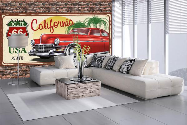 MS-5-2073 als Wandtapete in modernem Interieur; Retro-Design mit räumlicher Tiefe und Vintage-Charme