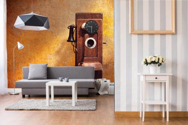 MS-5-2082 als Wandtapete in modernem Interieur; Retro-Design mit räumlicher Tiefe und Vintage-Charme