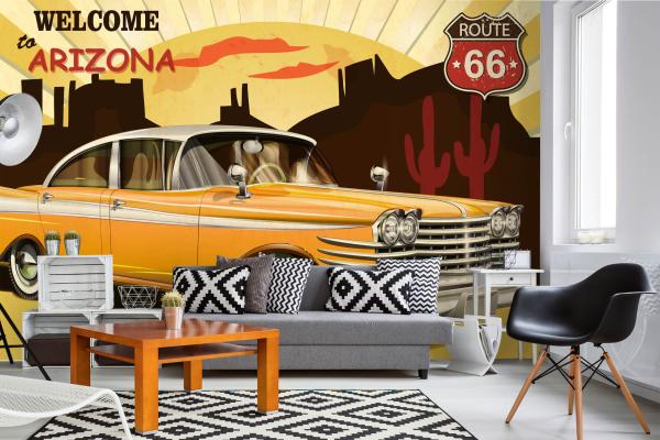 MS-5-2083 als Wandtapete in modernem Interieur; Retro-Design mit räumlicher Tiefe und Vintage-Charme
