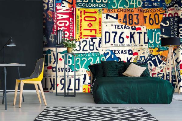MS-5-2104 als Wandtapete in modernem Interieur; Retro-Design mit räumlicher Tiefe und Vintage-Charme