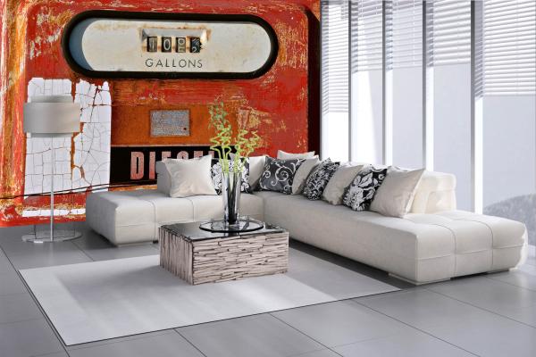 MS-5-2106 als Wandtapete in modernem Interieur; Retro-Design mit räumlicher Tiefe und Vintage-Charme