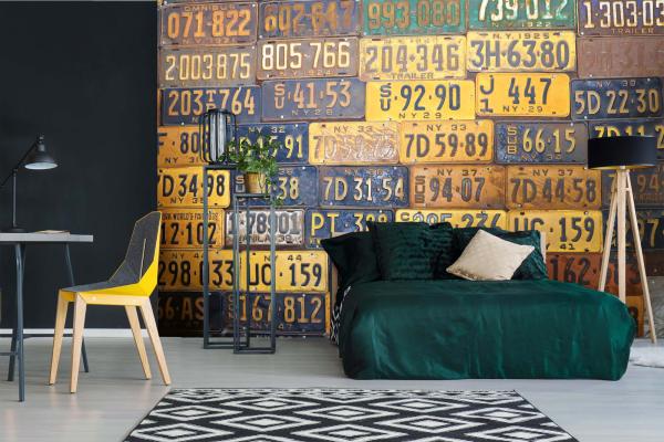 MS-5-2111 als Wandtapete in modernem Interieur; Retro-Design mit räumlicher Tiefe und Vintage-Charme