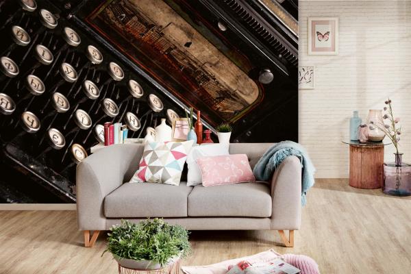 MS-5-2118 als Wandtapete in modernem Interieur; Retro-Design mit räumlicher Tiefe und Vintage-Charme