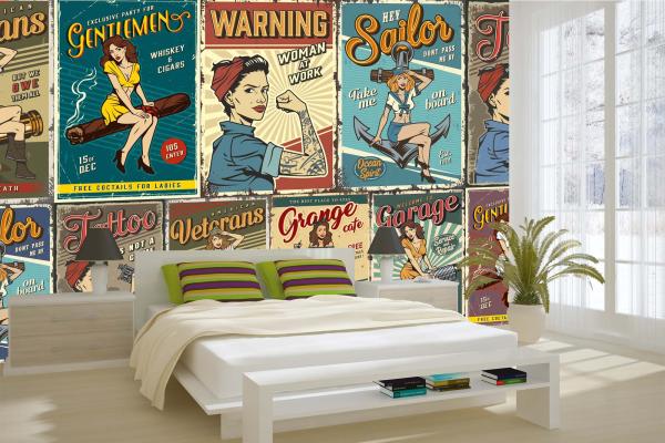 MS-5-2127 als Wandtapete in modernem Interieur; Retro-Design mit räumlicher Tiefe und Vintage-Charme