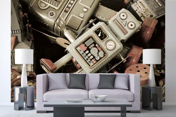 MS-5-2138 als Wandtapete in modernem Interieur; Retro-Design mit räumlicher Tiefe und Vintage-Charme