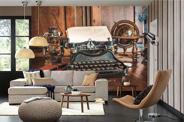 MS-5-2139 als Wandtapete in modernem Interieur; Retro-Design mit räumlicher Tiefe und Vintage-Charme