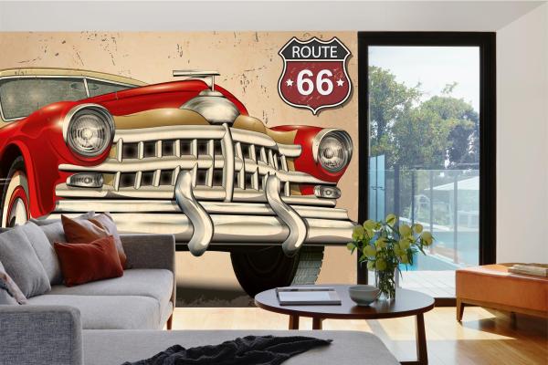 MS-5-2147 als Wandtapete in modernem Interieur; Retro-Design mit räumlicher Tiefe und Vintage-Charme
