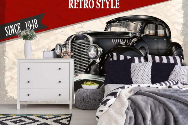 MS-5-2165 als Wandtapete in modernem Interieur; Retro-Design mit räumlicher Tiefe und Vintage-Charme