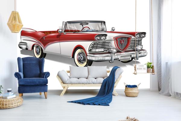 MS-5-2169 als Wandtapete in modernem Interieur; Retro-Design mit räumlicher Tiefe und Vintage-Charme